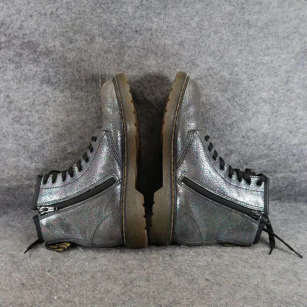 Dr Martens Shoes Kids 3 Boots Combat Delaney Crackle Iridescent Leather Docs Dm